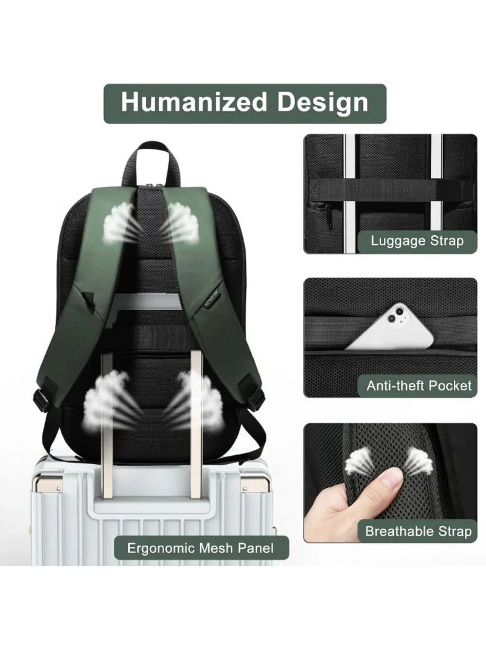 Slim Expandable Waterproof Business Backpack with USB Charger, Anti-Theft Laptop